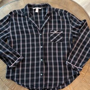Victoria's Secret The Dreamer Black and Pink Plaid Flannel Sleep Shirt Medium